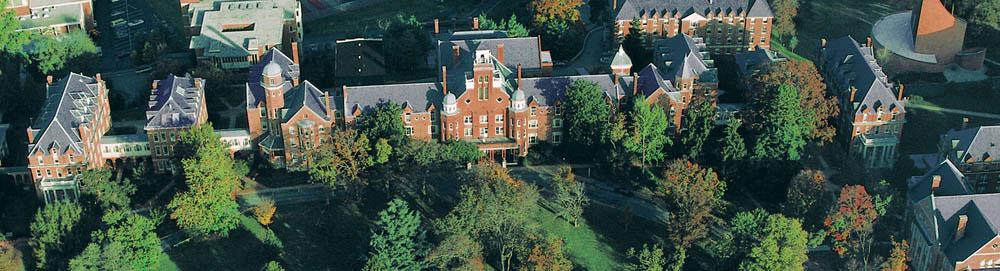 Aerial photo of Main Hall at Randolph College